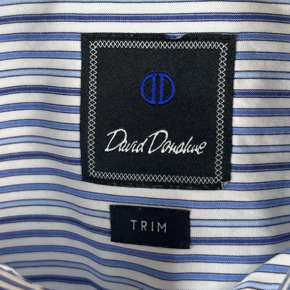 David‎ Donahue Trim Fit Men's Dress Shirt Long Sleeve Blue White 16.5 - 34/35